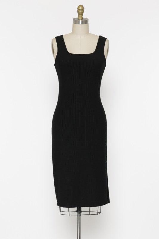 Dare You Ribbed Tank Dress - Black - Pineapple Lain Boutique