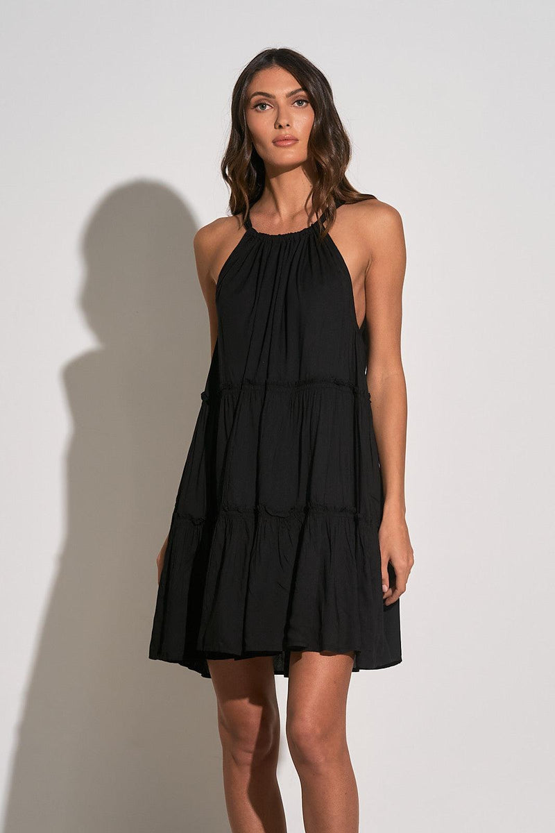 Elan Tiered Halter Dress - Black - Pineapple Lain Boutique