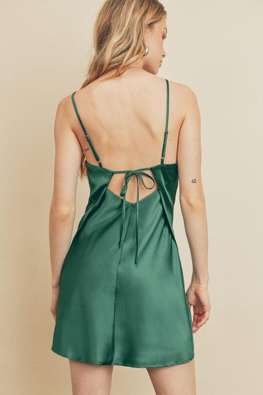 Emerald Satin Mini Dress - Pineapple Lain Boutique