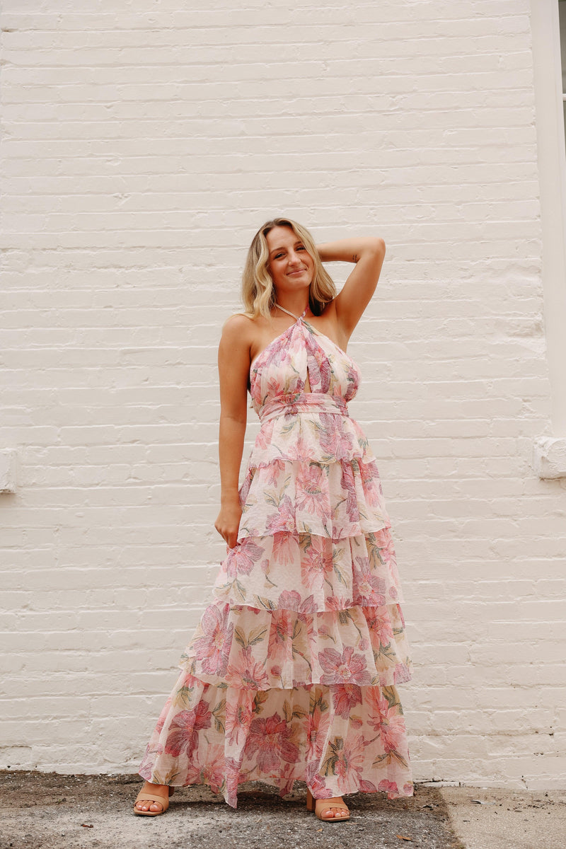 Estella Ruffled Floral Print Maxi Dress - Pineapple Lain Boutique