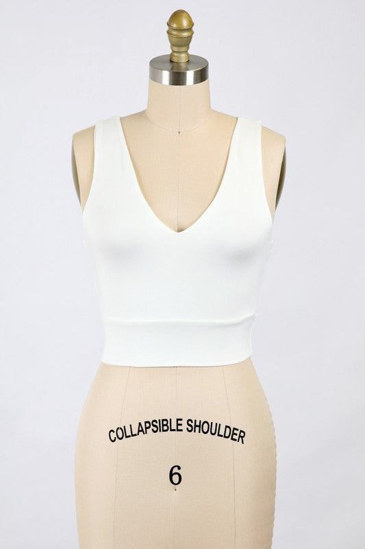 Final Touch V-Neck Crop Tank - Ivory - Pineapple Lain Boutique