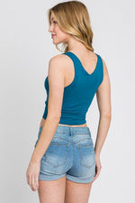 Final Touch V-Neck Crop Tank - Teal - Pineapple Lain Boutique
