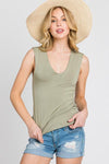 Final Touch V-Neck Double Layer Tank - Light Olive - Pineapple Lain Boutique