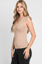 Final Touch V-Neck Double Layer Top - Taupe - Pineapple Lain Boutique
