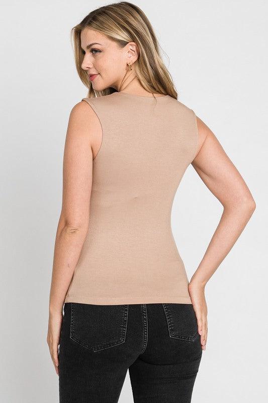Final Touch V-Neck Double Layer Top - Taupe - Pineapple Lain Boutique