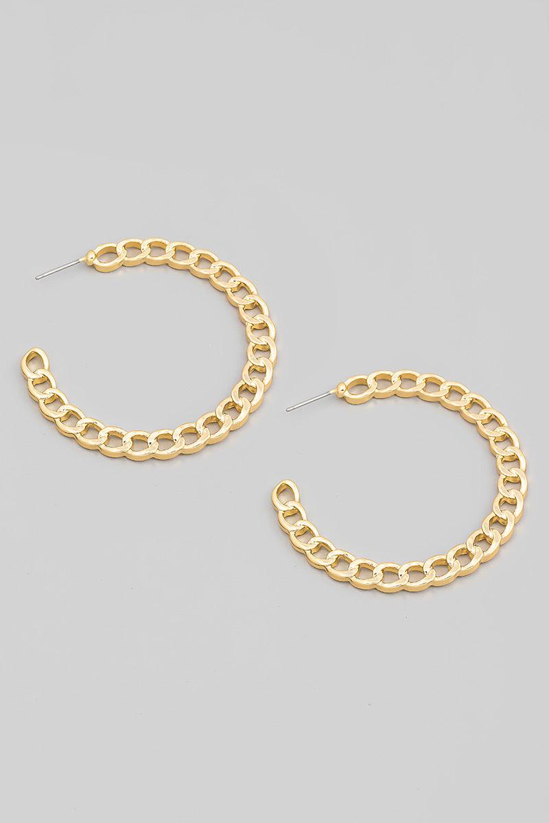 Flat Chain Open Hoop Earrings - Gold - Pineapple Lain Boutique