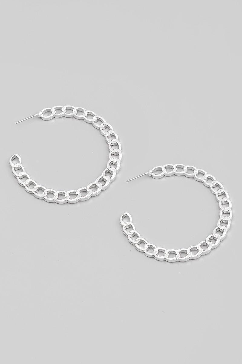 Flat Chain Open Hoop Earrings - Silver - Pineapple Lain Boutique