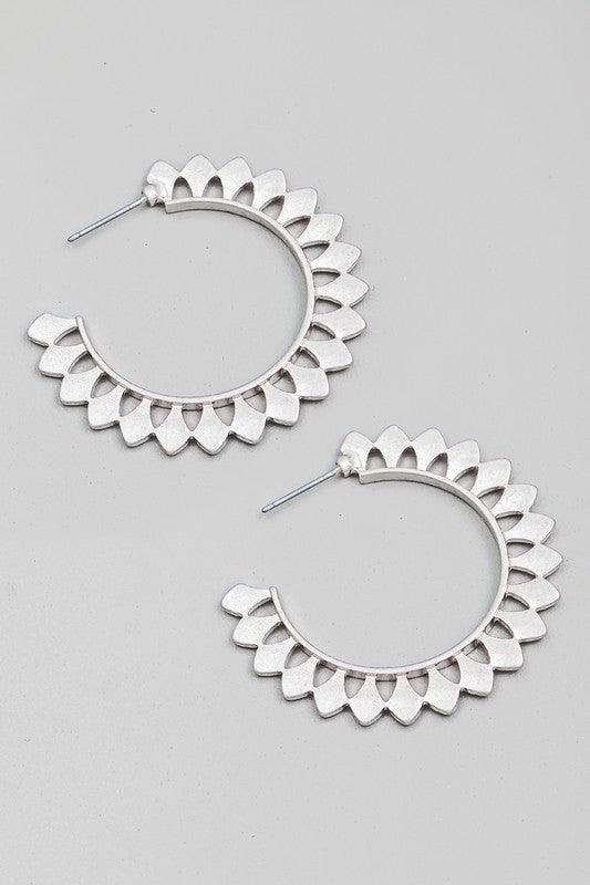 Floral Metallic Hoop Earrings - Silver - Pineapple Lain Boutique