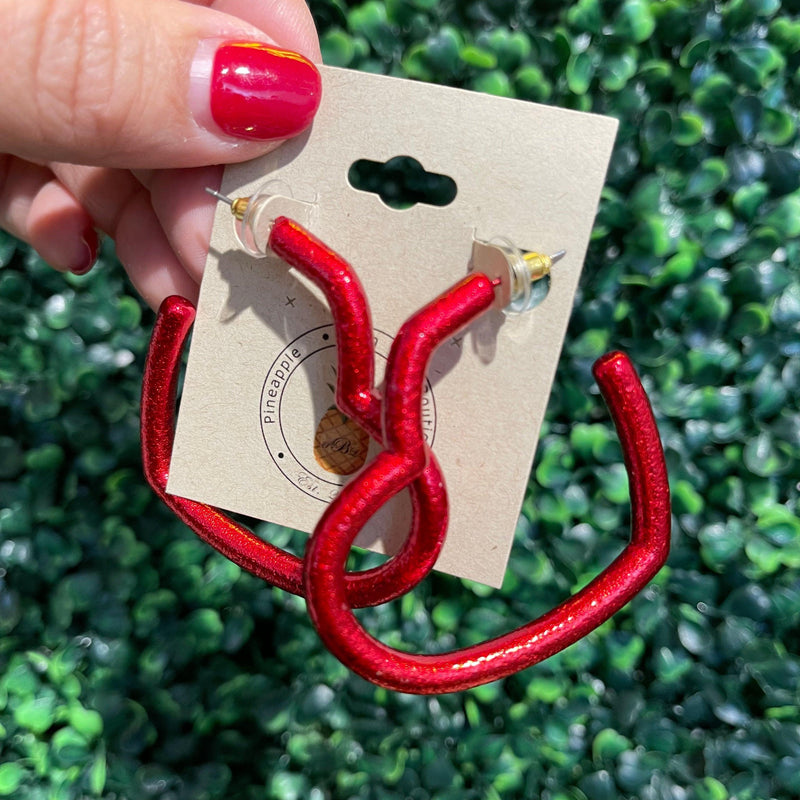 Glitter Heart Hoops - Red - Pineapple Lain Boutique