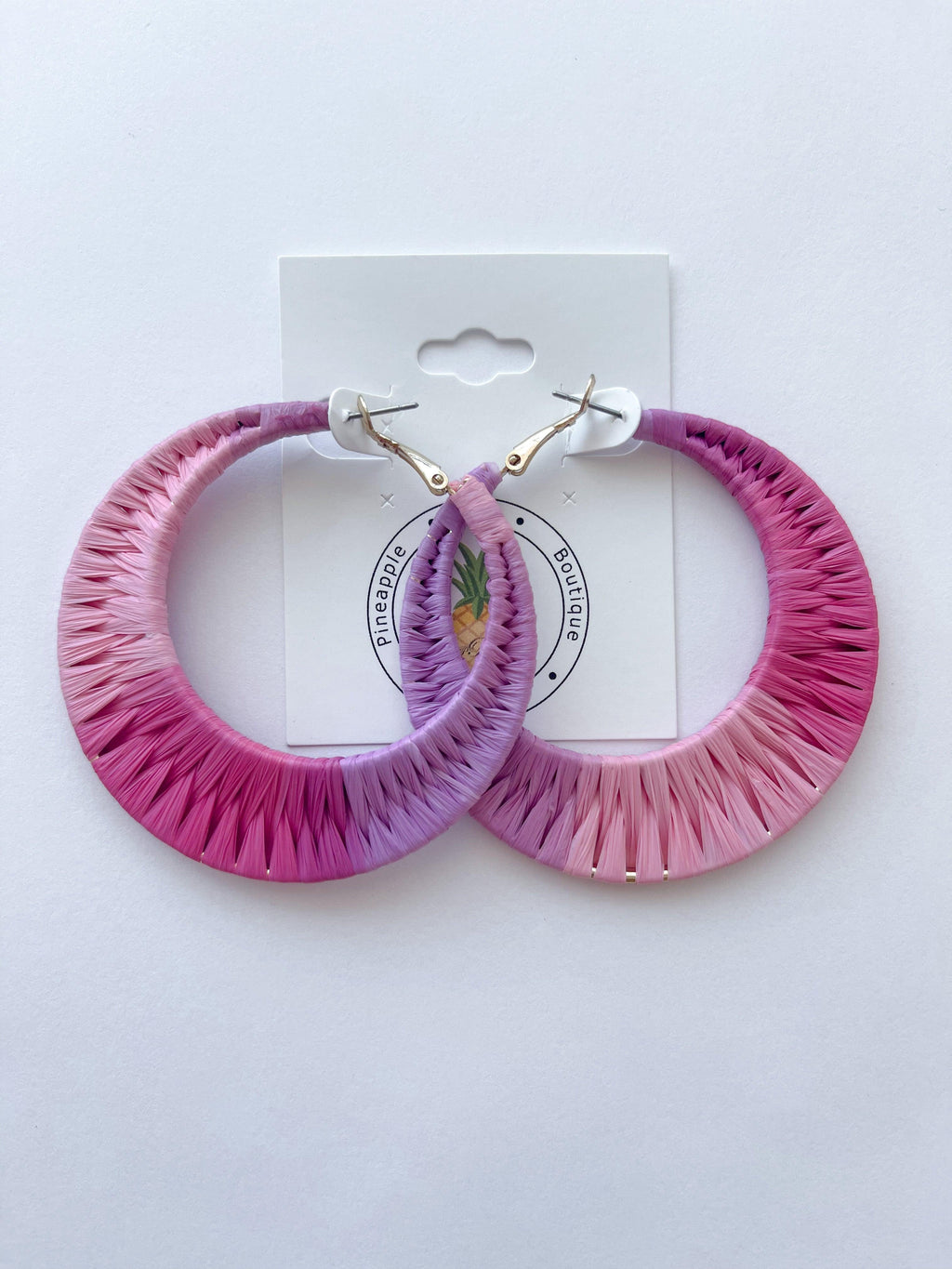 Gradient Pink Raffia Hoops - Pineapple Lain Boutique
