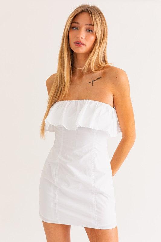 Happily Ever After Ruffle Tube Dress - White - Pineapple Lain Boutique