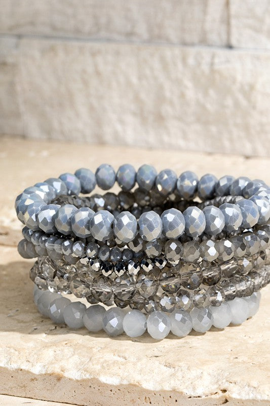 Glass Bead Bracelet Set - Grey