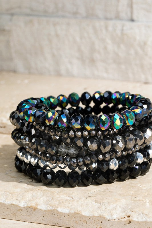 Glass Bead Bracelet Set - Black