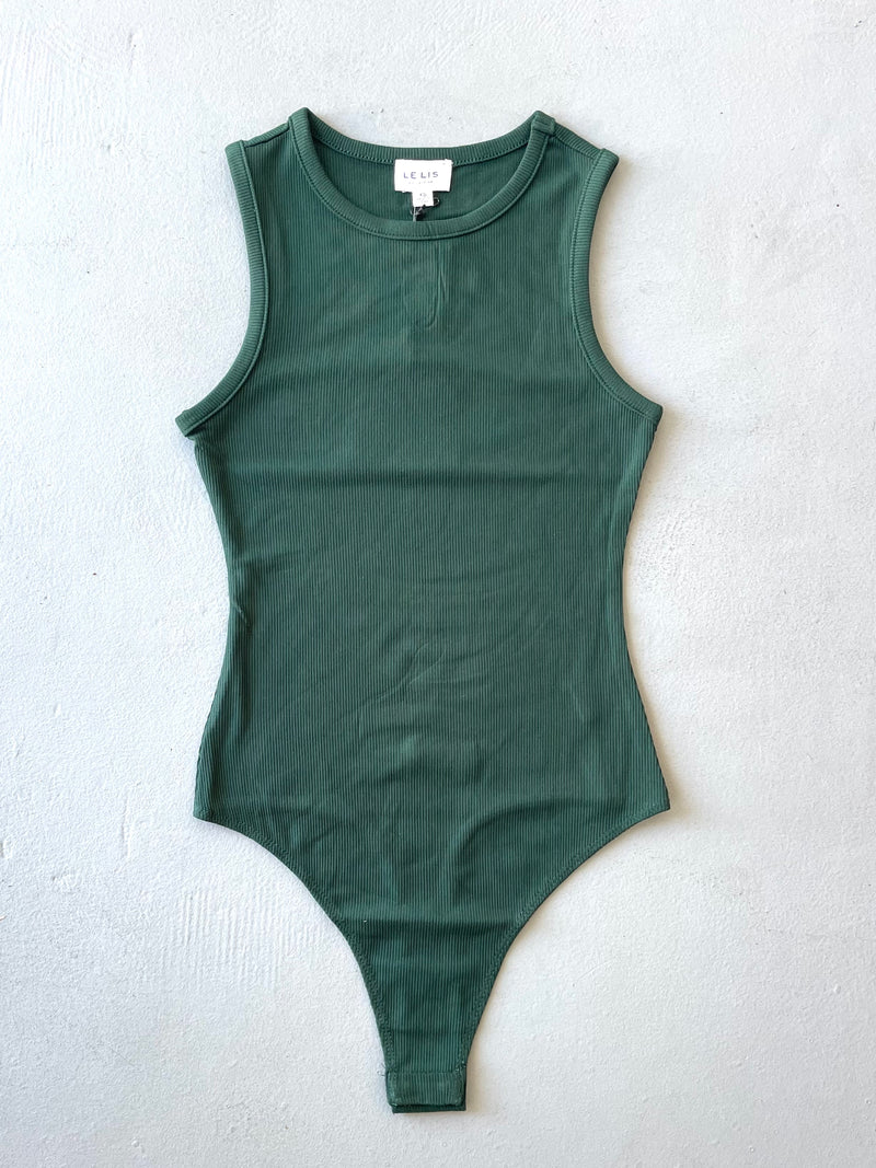 Round Neck Sleeveless Bodysuit - Hunter Green