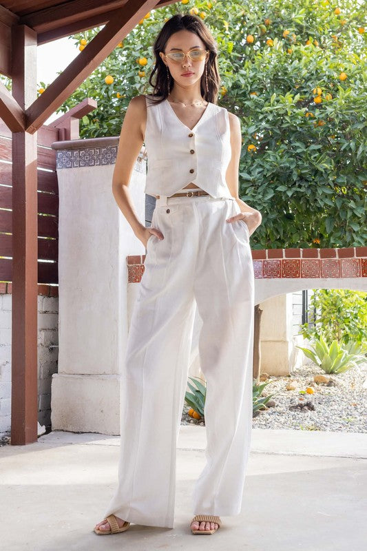 Bi-Coastal Linen Trousers - White