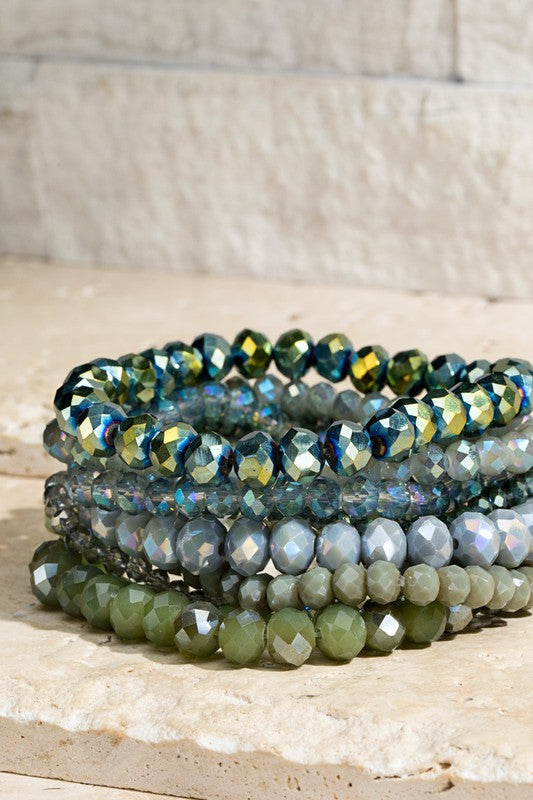 Glass Bead Bracelet Set - Olive