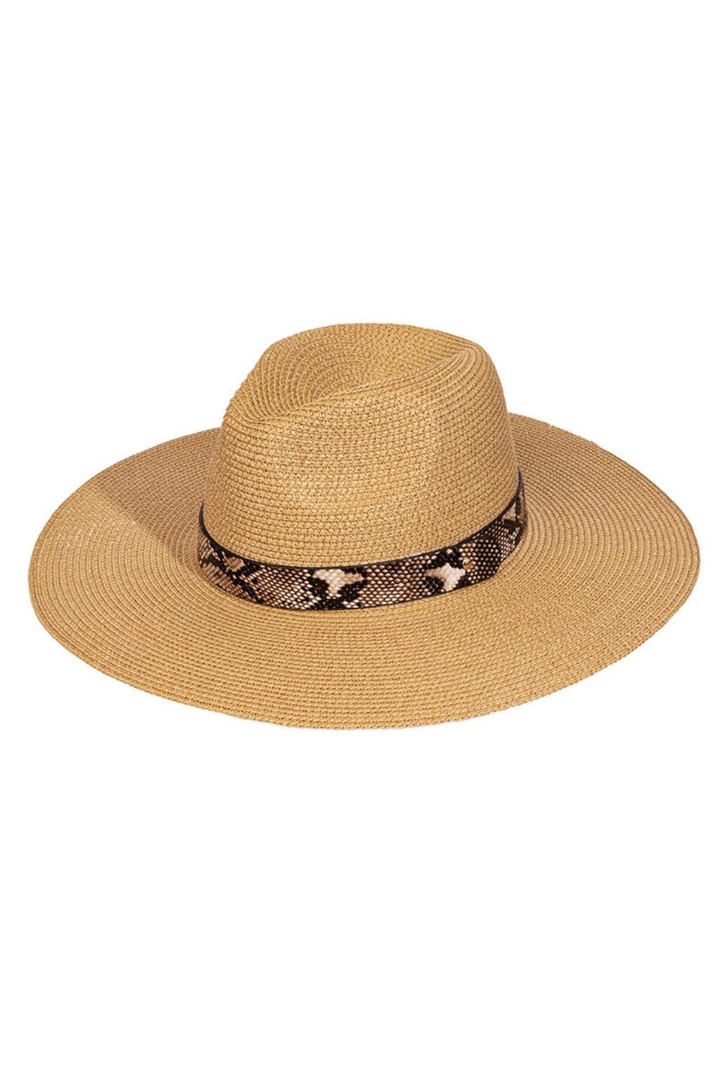Izzy Snakeskin Banded Sun Hat - Tan - Pineapple Lain Boutique
