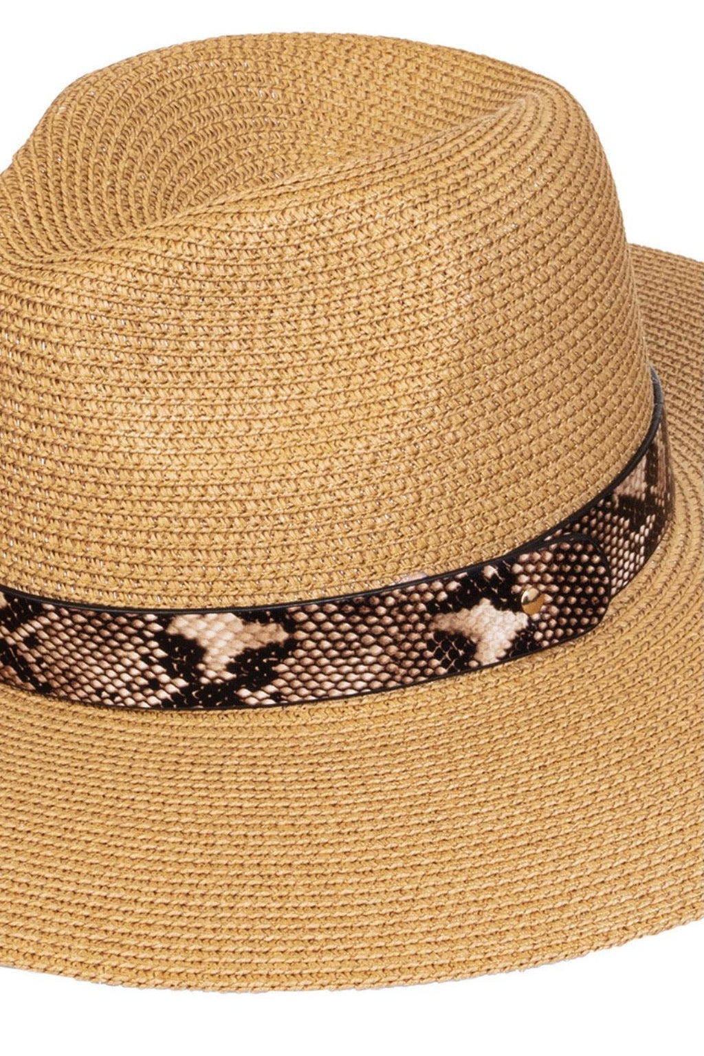 Izzy Snakeskin Banded Sun Hat - Tan - Pineapple Lain Boutique