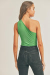 Knotted One Shoulder Bodysuit - Kelly Green - Pineapple Lain Boutique