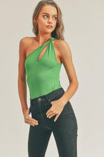 Knotted One Shoulder Bodysuit - Kelly Green - Pineapple Lain Boutique