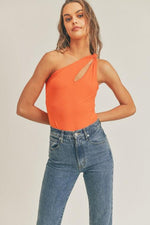 Knotted One Shoulder Bodysuit - Orange - Pineapple Lain Boutique