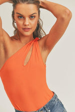 Knotted One Shoulder Bodysuit - Orange - Pineapple Lain Boutique
