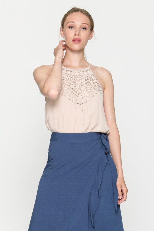 Lace Halter Top - Taupe - Pineapple Lain Boutique