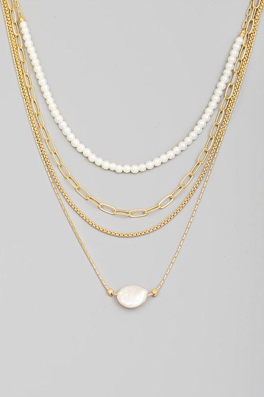 Layered Chain Pearl Charm Necklace - Pineapple Lain Boutique