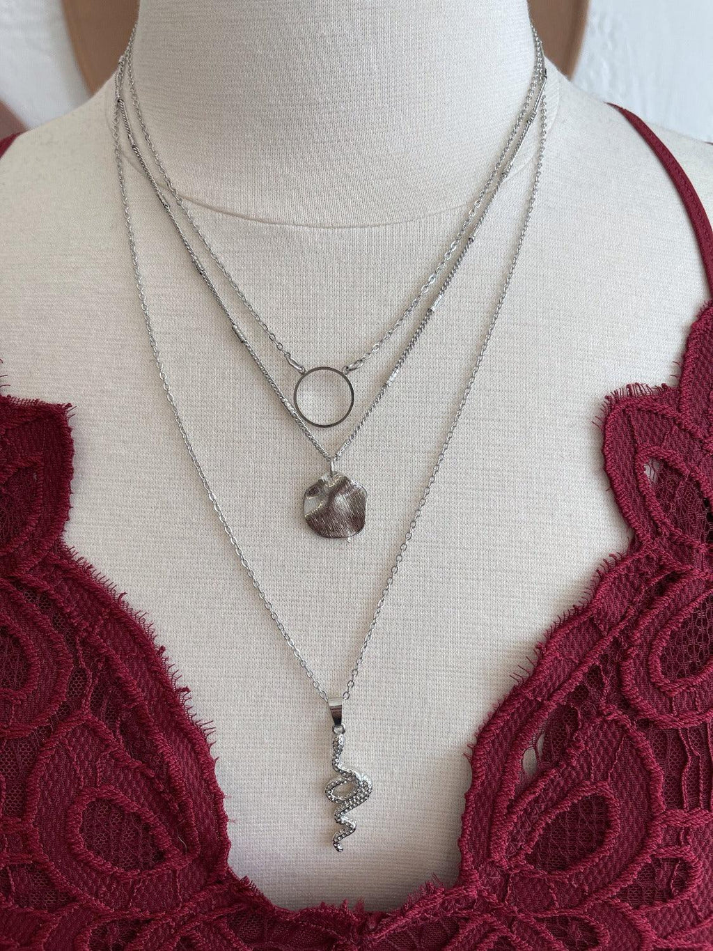 Layered Snake Necklace - Silver - Pineapple Lain Boutique