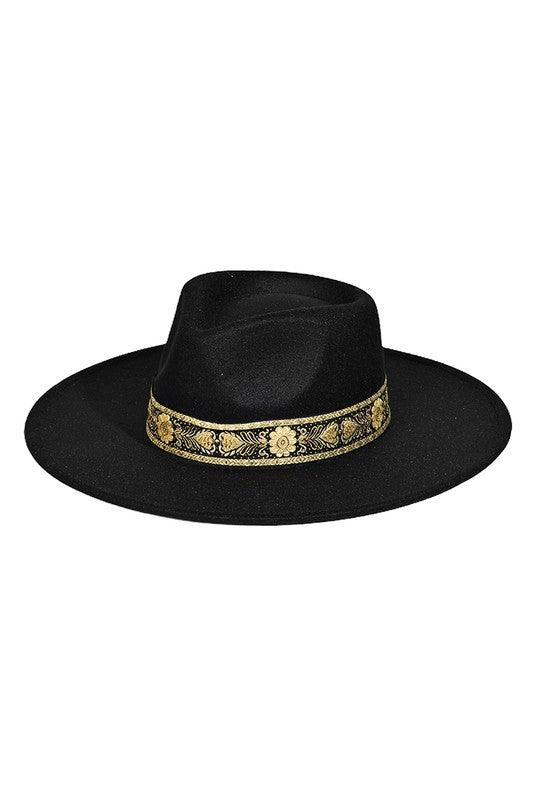 Lincoln Embroidered Fedora Hat - Black - Pineapple Lain Boutique