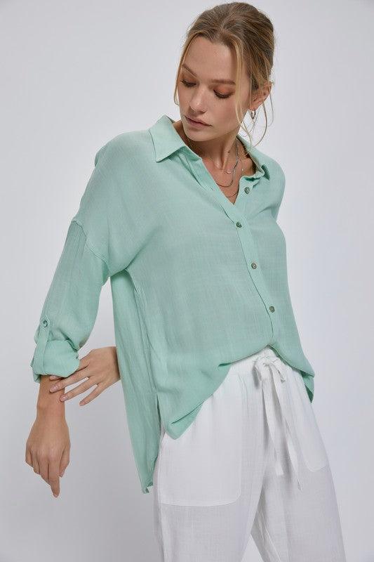 Minimal Effort Button Down Shirt - Mint - Pineapple Lain Boutique