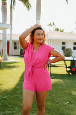Picture Perfect Tie Front Romper - Hot Pink - Pineapple Lain Boutique