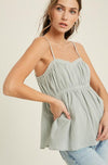 Ruched Babydoll Strappy Tank - Sage - Pineapple Lain Boutique