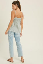 Ruched Babydoll Strappy Tank - Sage - Pineapple Lain Boutique
