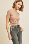 Ruched + Ribbed Cropped Tee - Sand - Pineapple Lain Boutique