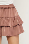 Satin Tiered Mini Skirt - Cocoa - Pineapple Lain Boutique