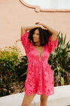 Serenity Floral Lace Mini Dress - Hot Pink - Pineapple Lain Boutique