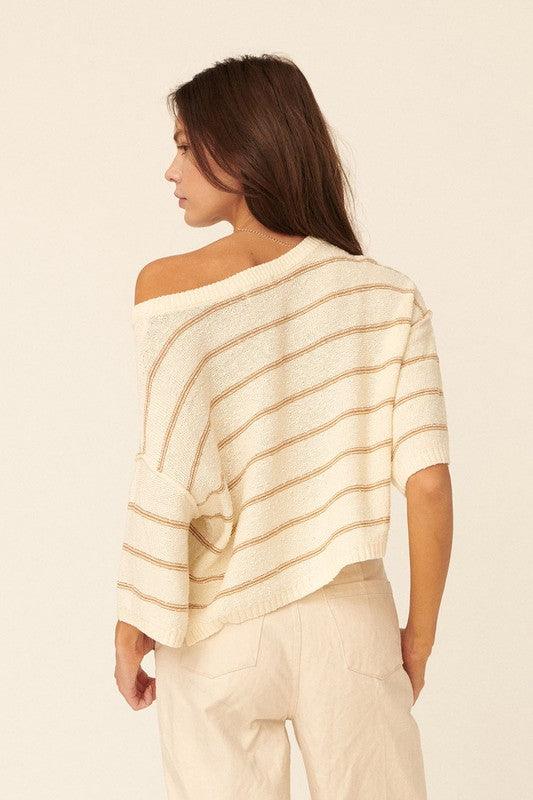 Shoreline Drop Shoulder Sweater - Cream - Pineapple Lain Boutique