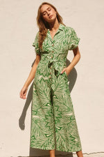 Somerset Green + White Collared Jumpsuit - Pineapple Lain Boutique
