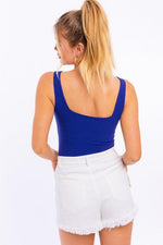 Square Neck Ribbed Bodysuit - Cobalt - Pineapple Lain Boutique