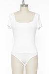 Square Neck Short Sleeve Bodysuit - Ivory - Pineapple Lain Boutique