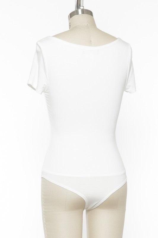 Square Neck Short Sleeve Bodysuit - Ivory - Pineapple Lain Boutique