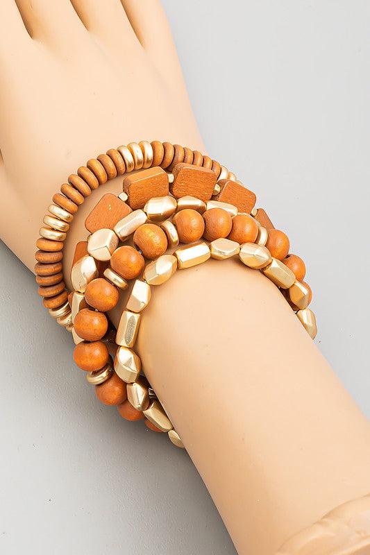 Stackable Bead Bracelet Set - Brown - Pineapple Lain Boutique