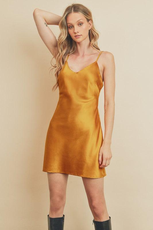 Sunkissed Gold Satin Mini Dress - Pineapple Lain Boutique