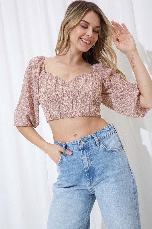 Sweetheart Floral Crop Top - Dusty Rose - Pineapple Lain Boutique