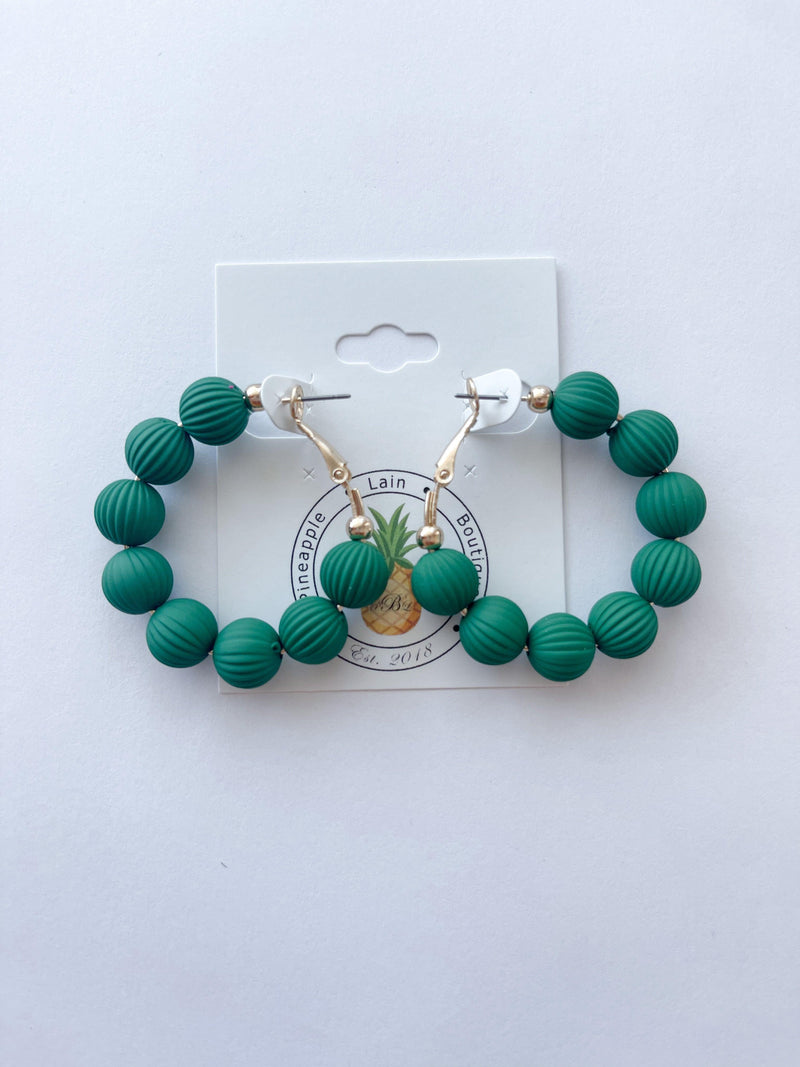 Textured Bead Hoops - Green - Pineapple Lain Boutique