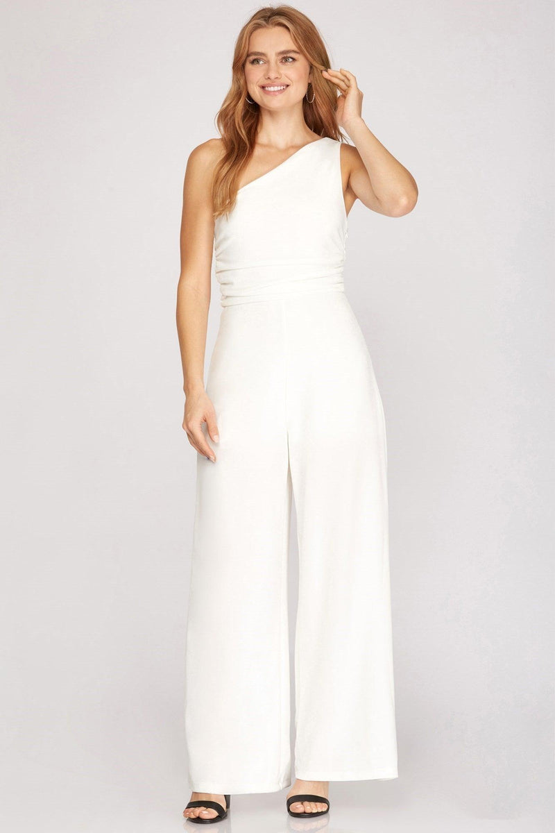 To Have And To Hold One Shoulder Jumpsuit - White - Pineapple Lain Boutique