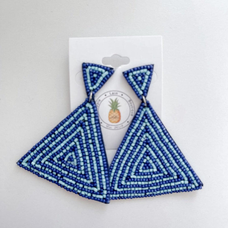 Triangle Beaded Earrings - Blue - Pineapple Lain Boutique