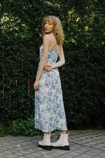 Water Color Floral Print Maxi Dress - Blue - Pineapple Lain Boutique