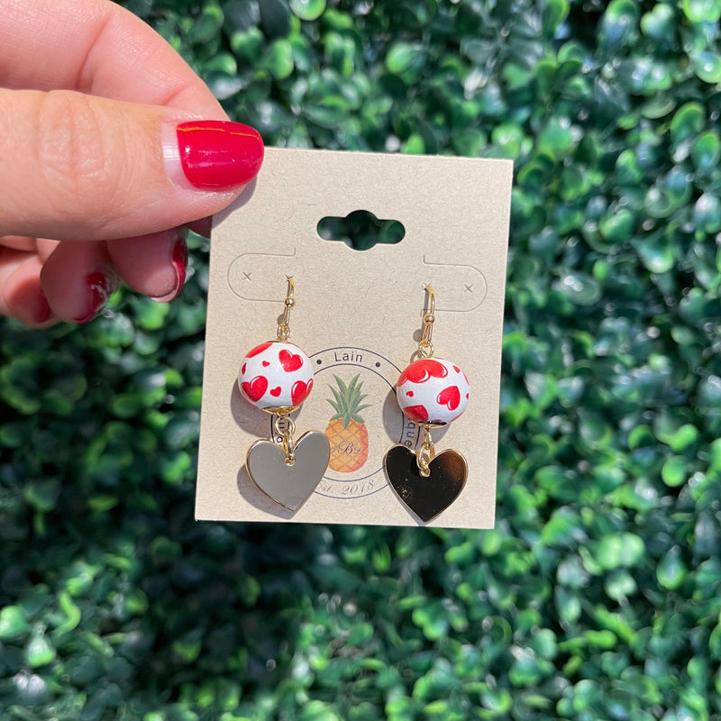 Wood Ball & Heart Earrings - Pineapple Lain Boutique